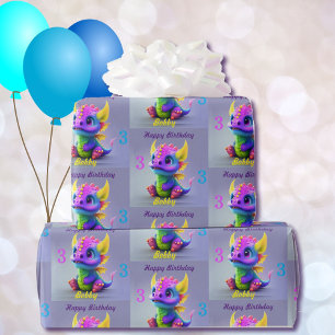 Happy Birthday Baby Dragon Add Name & Age Wrapping Paper