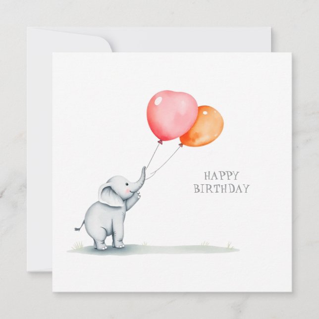 Happy Birthday. baby elephant with balloons Holiday Card (Front)