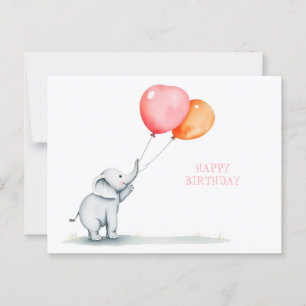 Happy Birthday. baby elephant with balloons Postcard
