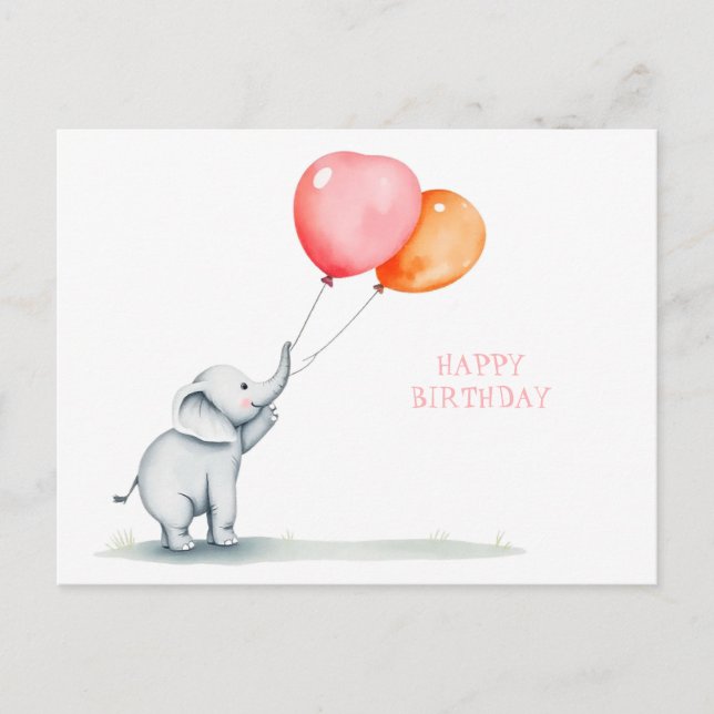 Happy Birthday. baby elephant with balloons Postcard (Front)