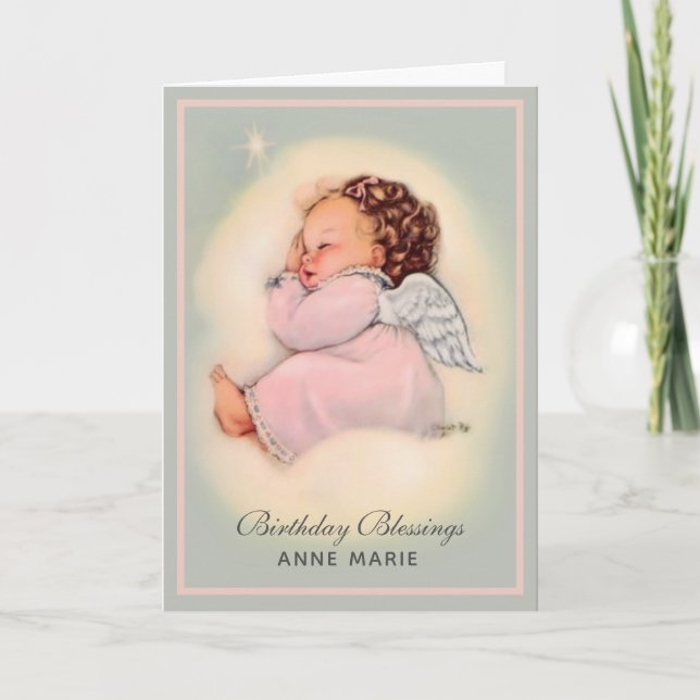 Happy Birthday Baby Girl Angel Religious Card (Front)