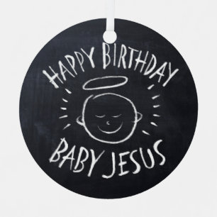 Happy Birthday Baby Jesus Chalkboard Christmas Metal Tree Decoration