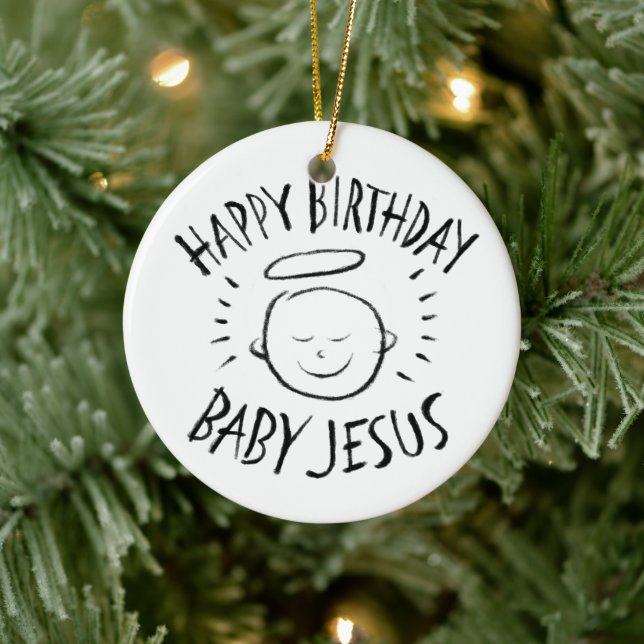 Happy Birthday Baby Jesus - Christian Christmas Ceramic Tree Decoration (Tree)