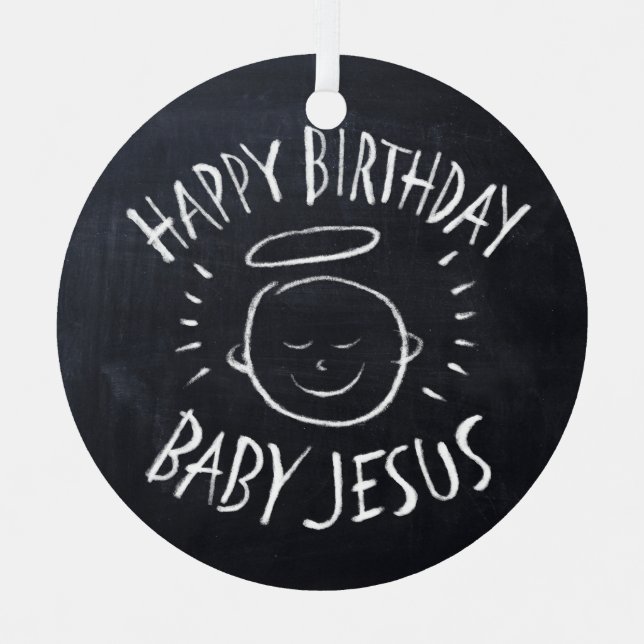 Happy Birthday Baby Jesus Christian Christmas Metal Tree Decoration (Front)