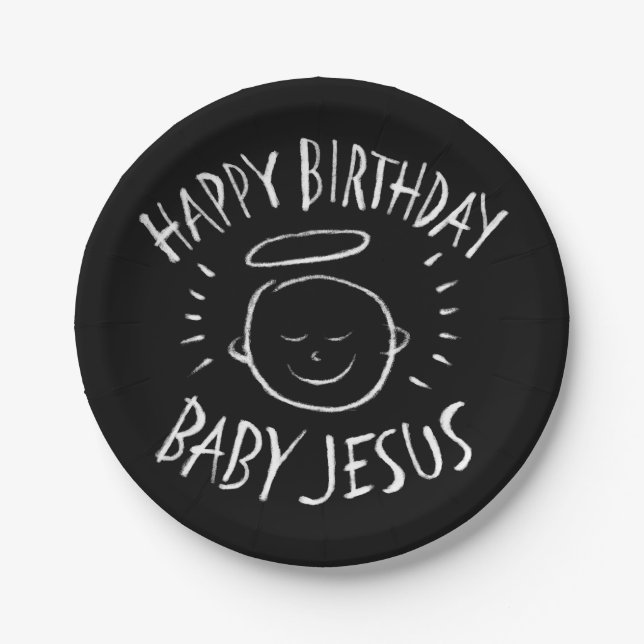 Happy Birthday Baby Jesus - Christmas Chalkboard Paper Plate (Front)