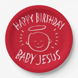 Happy Birthday Baby Jesus Christmas Christian Red Paper Plate