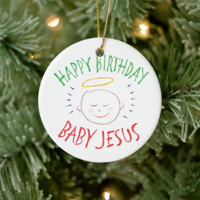 Happy Birthday Baby Jesus - Religious Christmas Ceramic Tree Decoration (Tree)