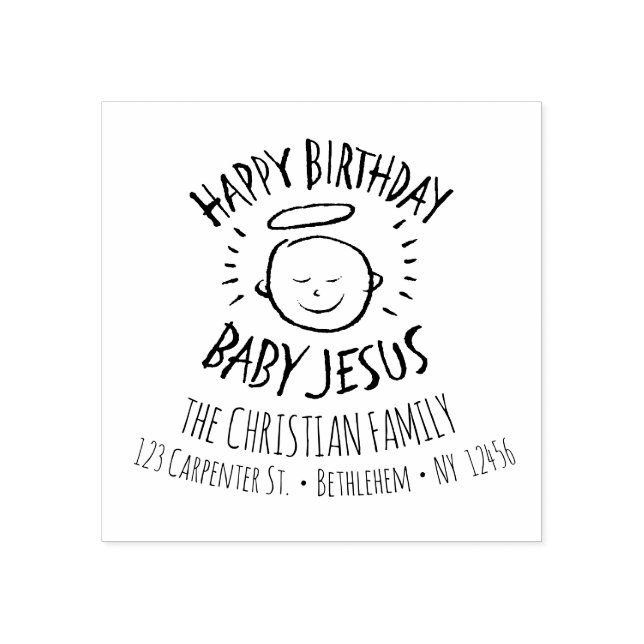 Happy Birthday Baby Jesus - Religious Christmas Rubber Stamp (Imprint)