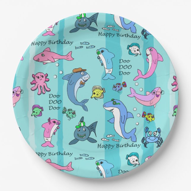 Happy Birthday Baby Shark Doo Doo Doo Party Paper Plate (Front)
