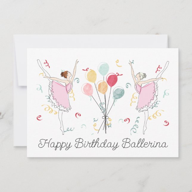 Happy Birthday Ballerina Birthday Ballet Balloons  Card (Front)