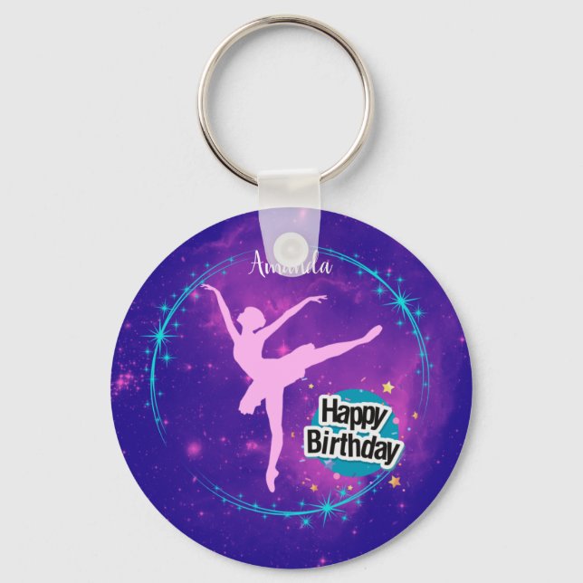 Happy Birthday Ballerina Galaxy Personalised  Key Ring (Front)