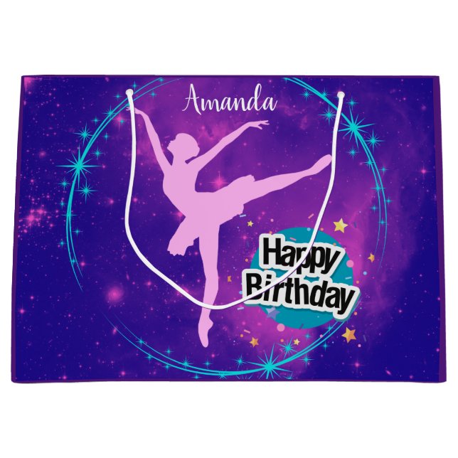 Happy Birthday Ballerina Galaxy Personalised Large Gift Bag (Front)