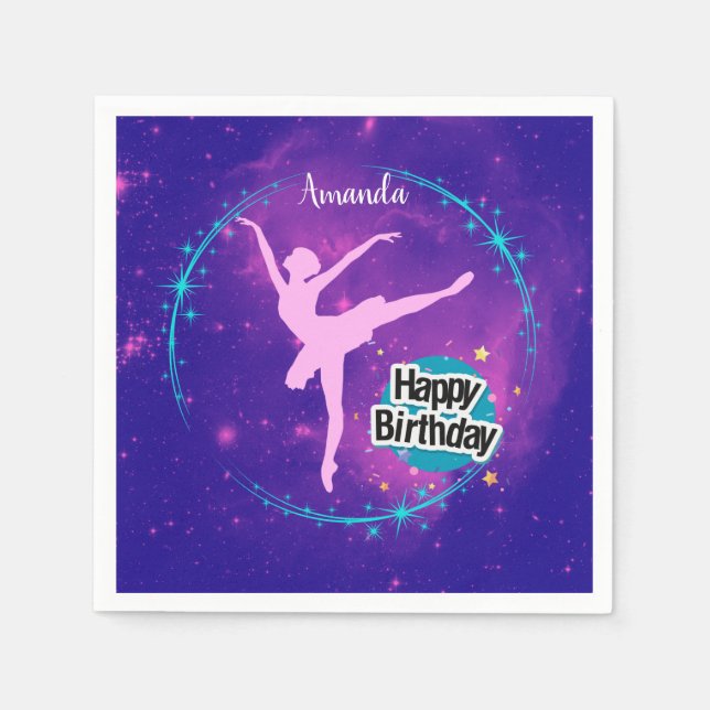 Happy Birthday Ballerina Galaxy Personalised  Napkin (Front)