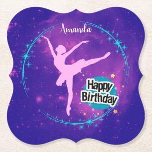 Happy Birthday Ballerina Galaxy Personalised Paper Coaster