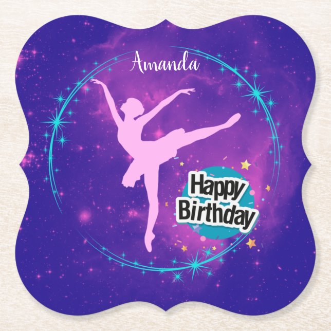 Happy Birthday Ballerina Galaxy Personalised Paper Coaster (Front)