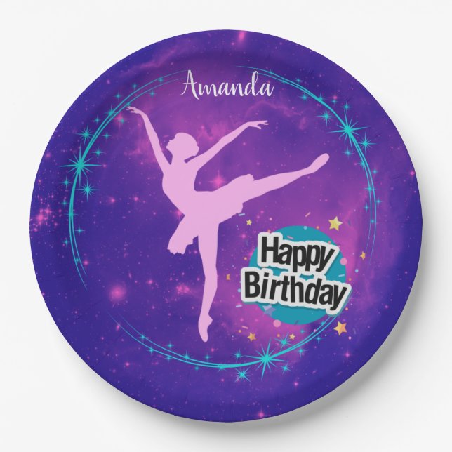 Happy Birthday Ballerina Galaxy Personalised  Paper Plate (Front)