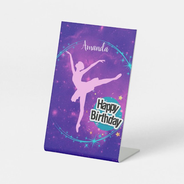 Happy Birthday Ballerina Galaxy Personalised  Pedestal Sign (Front)