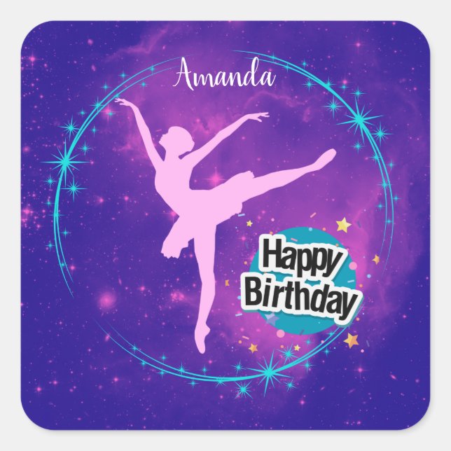 Happy Birthday Ballerina Galaxy Personalised  Square Sticker (Front)