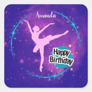 Happy Birthday Ballerina Galaxy Personalised Square Sticker