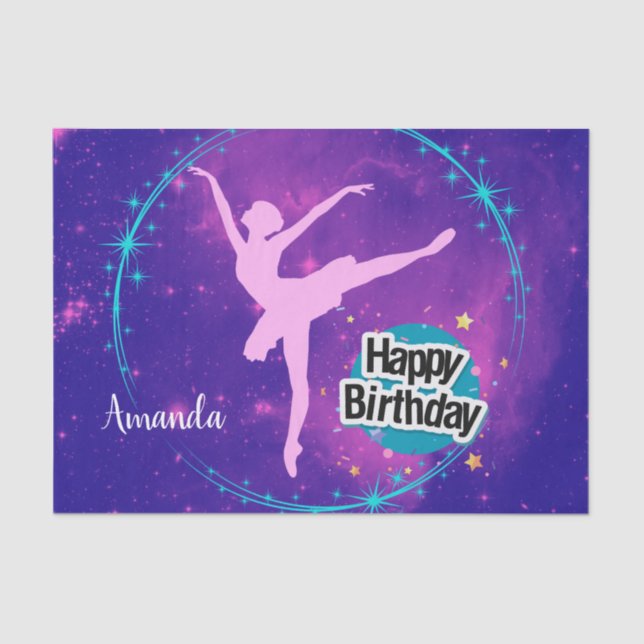 Happy Birthday Ballerina Galaxy Personalised Tissue Paper (Front)