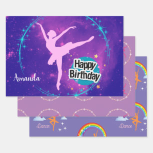 Happy Birthday Ballerina Galaxy Personalised Wrapping Paper Sheet