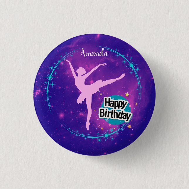 Happy Birthday Ballerina Galaxy Personalized  3 Cm Round Badge (Front)