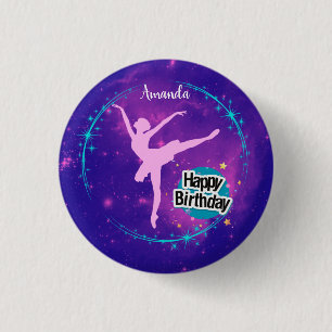 Happy Birthday Ballerina Galaxy Personalized  3 Cm Round Badge