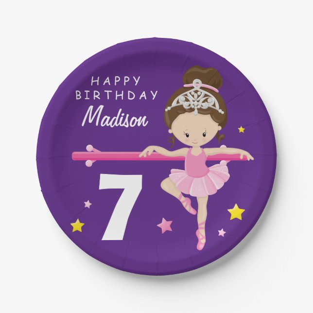 Happy Birthday Ballerina Paper Plate (Front)