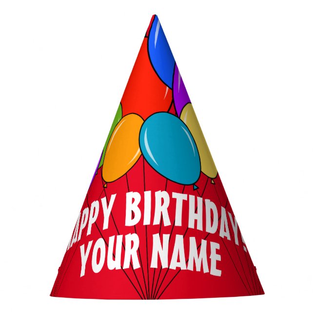 Happy Birthday ballonons party paper cone hats (Front)