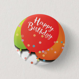 Happy Birthday Balloon and Confetti Celebration 3 Cm Round Badge
