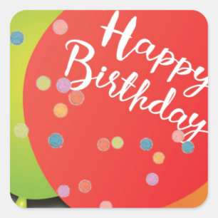 Happy Birthday Balloon and Confetti Celebration Square Sticker