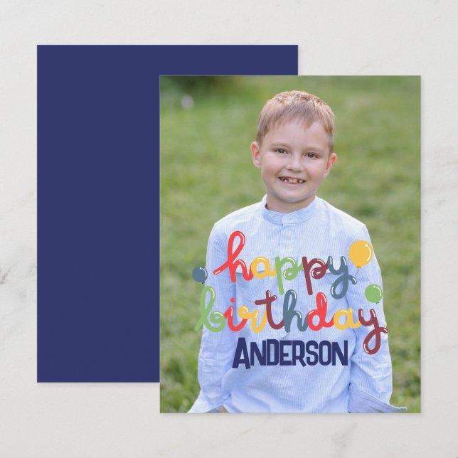 Happy Birthday Balloon Customisable Card (Front/Back)