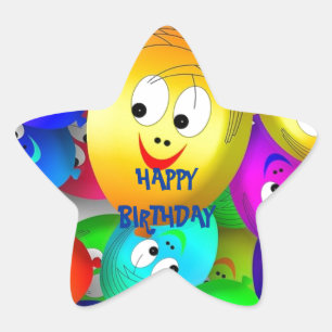 Happy Birthday Balloon Faces Star Sticker