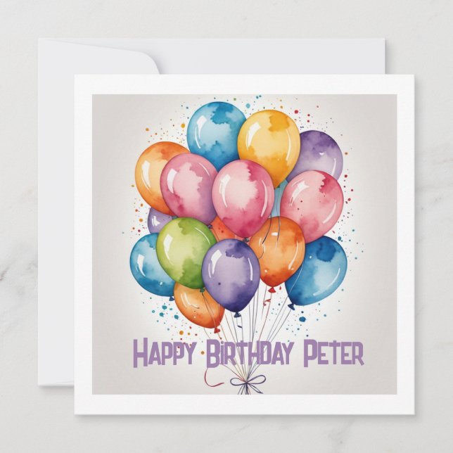 Happy Birthday Balloon Greeting Card – Custom text (Front)