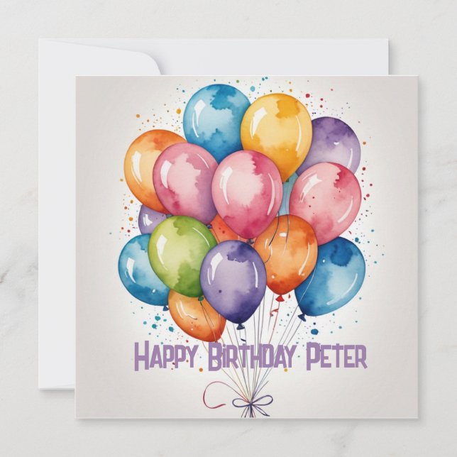 Happy Birthday Balloon Greeting Card – Custom text (Front)