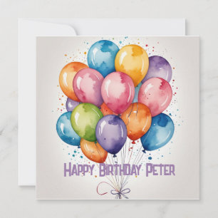 Happy Birthday Balloon Greeting Card – Custom text