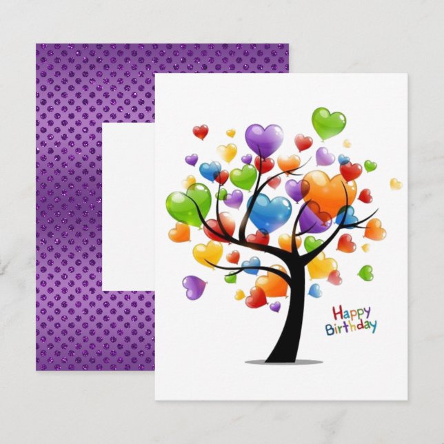 Happy Birthday Balloon Heart Tree Card (Front/Back)