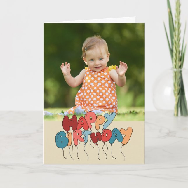 Happy Birthday Balloon Letters Folded Photo Card (Front)