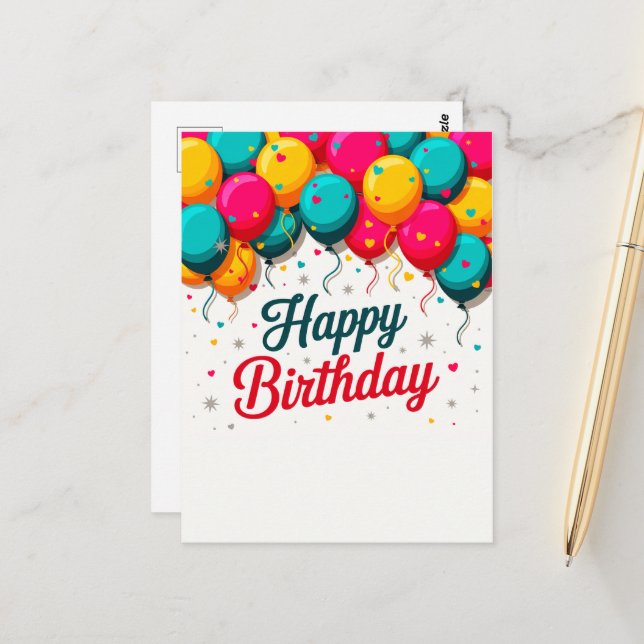 Happy Birthday Balloon Postcard (Front/Back In Situ)