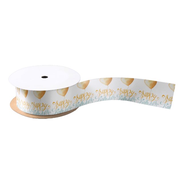 Happy Birthday Balloon Satin Ribbon (Spool)