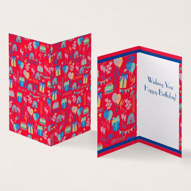 Happy Birthday Balloon, Streamers and Cake Card (Inside and Outside)