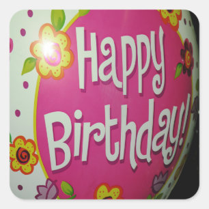 Happy Birthday Balloon w/ Flowers, Balloon Design Square Sticker