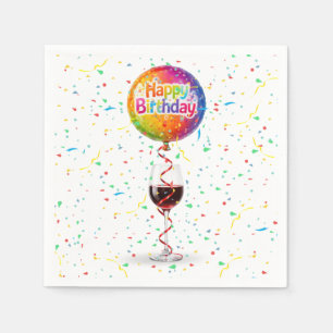 Happy Birthday Balloon With Red Wine Napkin
