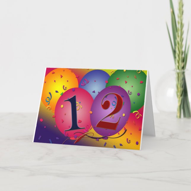 Happy Birthday balloons - 12th birthday Card (Front)