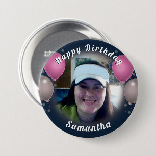 Happy Birthday Balloons and Photo Pink 7.5 Cm Round Badge