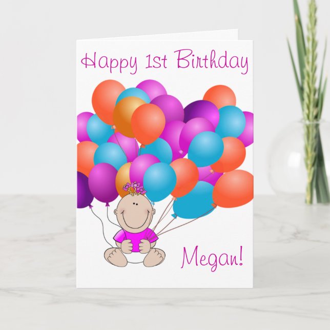 Happy Birthday Balloons Baby Girl Card (Front)