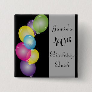 Happy Birthday Balloons Bash   DIY Text 15 Cm Square Badge