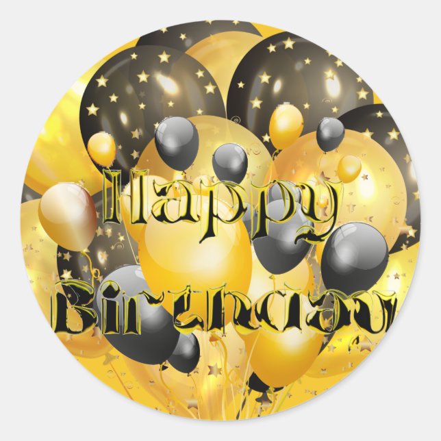 Happy Birthday Balloons Black Gold Sticker (Front)