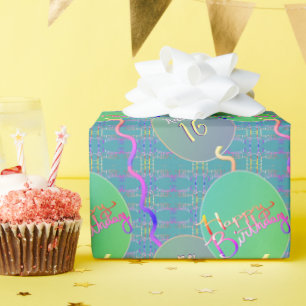 Happy Birthday Balloons Blue Wrapping Paper