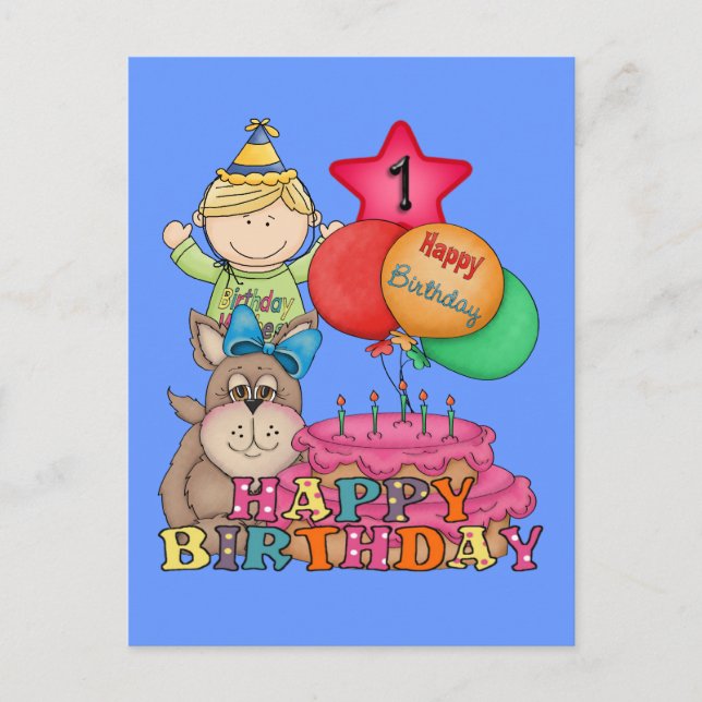 Happy Birthday Balloons Boy 1 Year Old Postcard (Front)